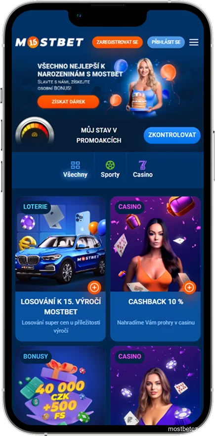 Screenshot bonusů Mostbet Česká republika