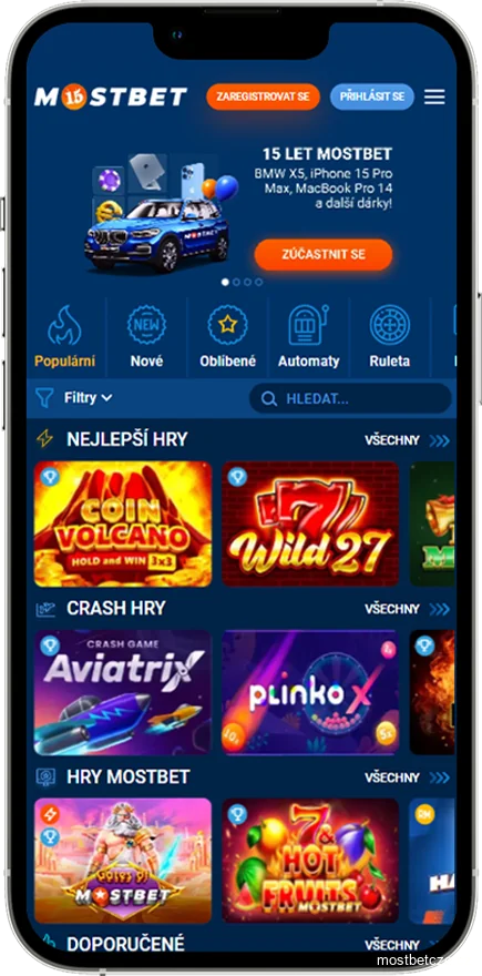 Screenshot kasina v Mostbet CZ