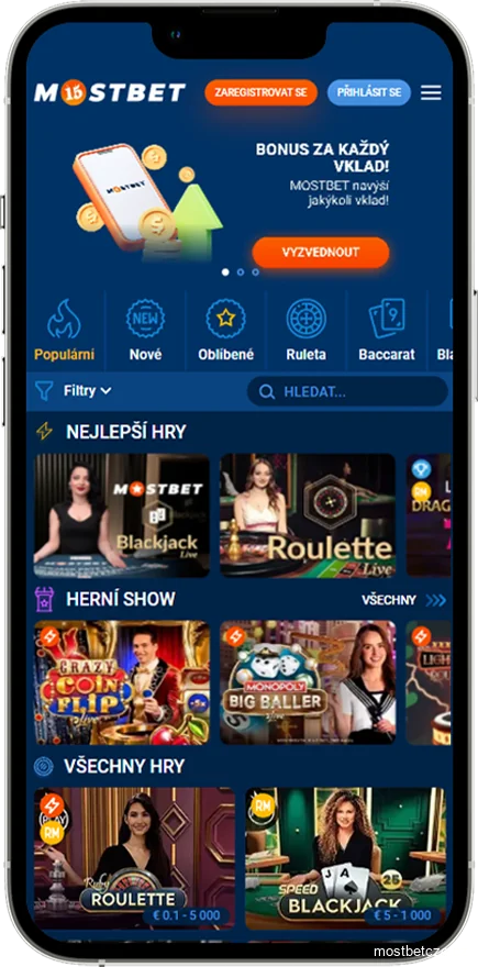 Screenshot sportovních sázek Mostbet Česko